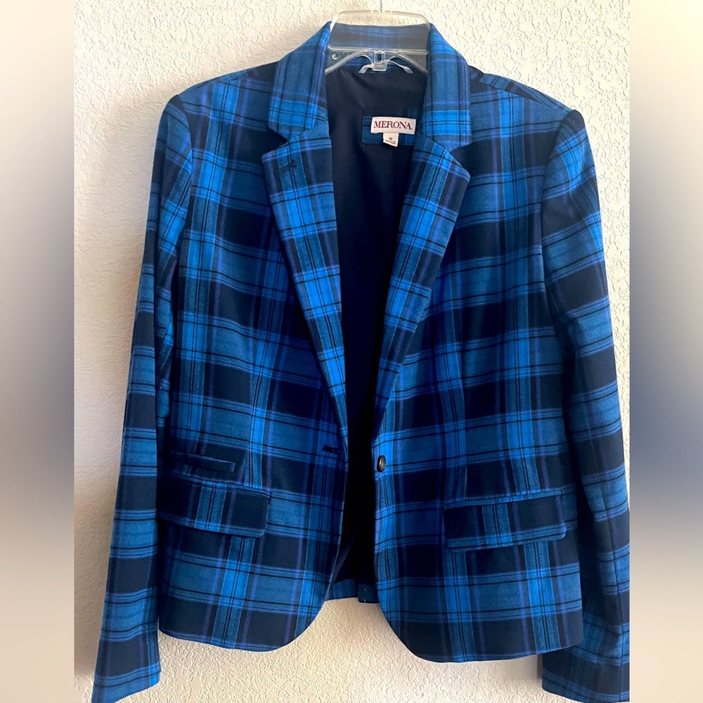Merona Size 10 Blazer blue plaid
